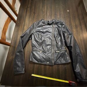 Jou Jou Black Leather Jacket with Quilted Sleeves